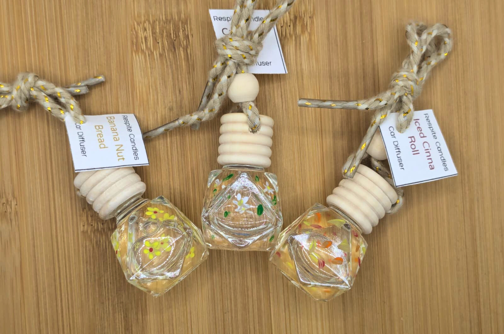 Hand-Painted Hanging Glass Car Diffuser – Respite Candles