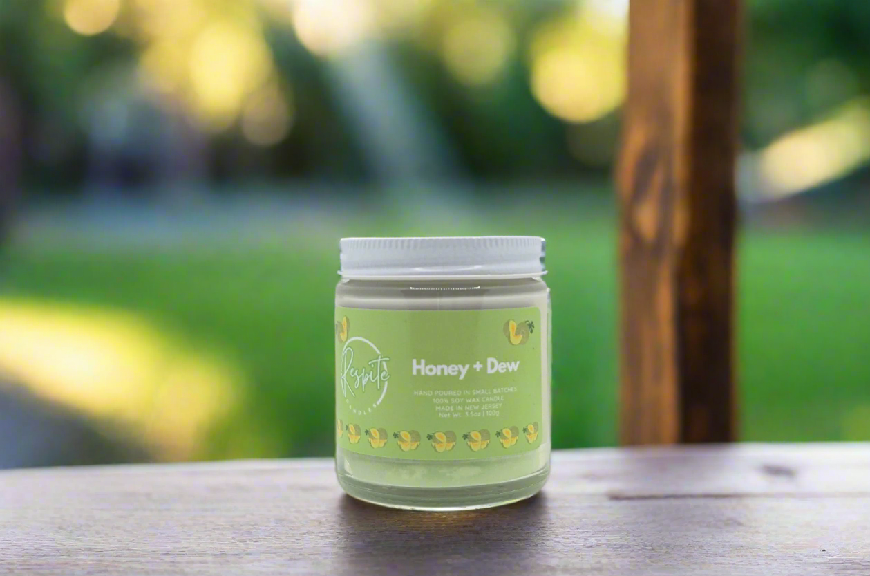 Jar of 'Honey + Dew' product on a white background