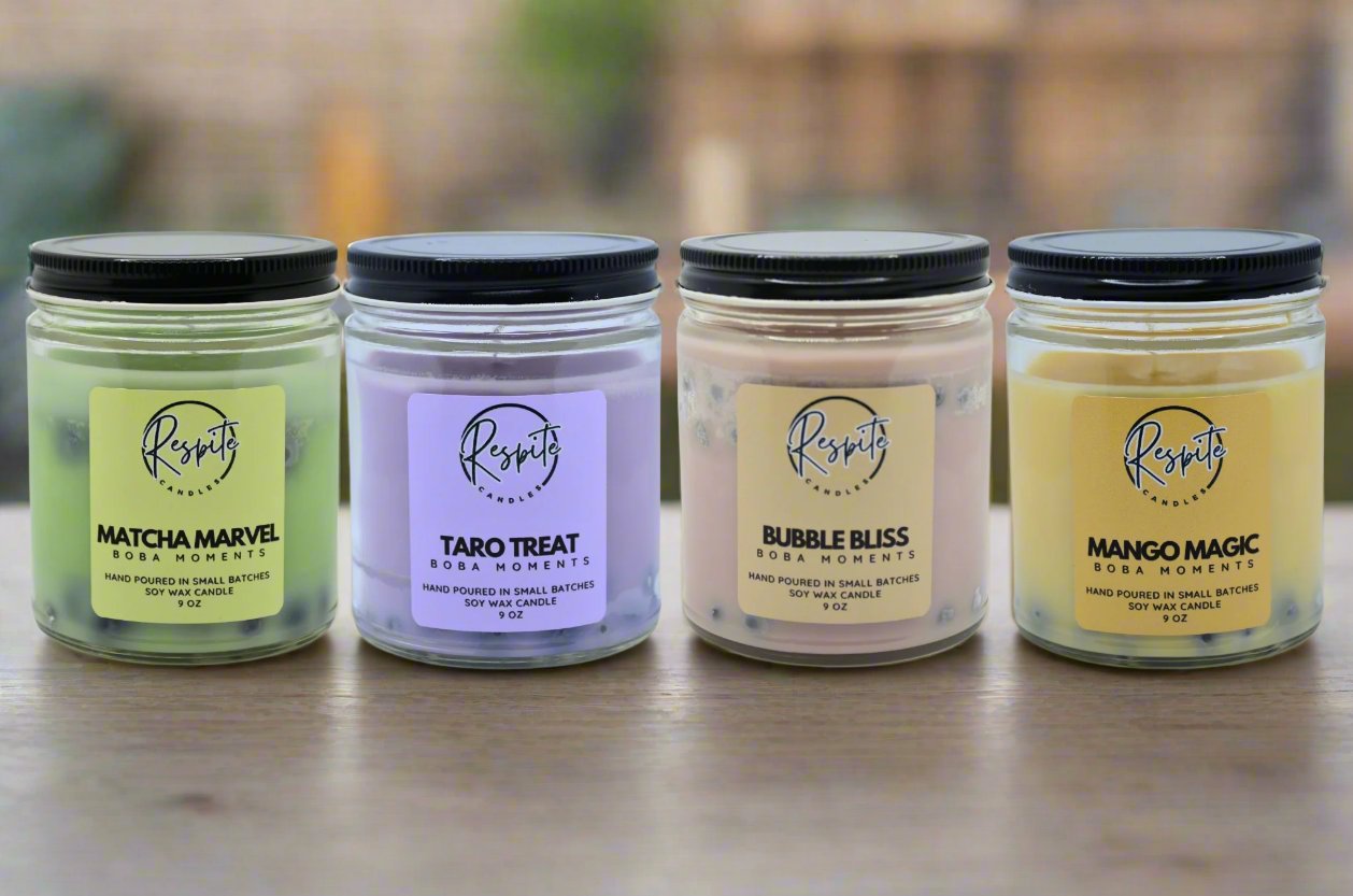 Boba Moment Collection Scented Candles. 4 Scents - Matcha Marvel, Taro Treat, Bubble Bliss, and Mango Magic